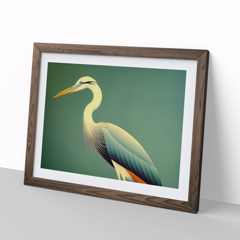 Unreal Heron Bird - Framed Print, 46cm H x 64cm W x 2cm D, Walnut