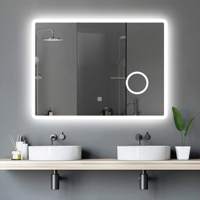 LED Lighted Wall Mounted Frameless Rectangle Bathroom Makeup Vanity Mirror With Magnifying / Touch Switch / Waterproof -  Orren Ellis, 3A642D32C4B348DFB60E58B4E5B03EDF