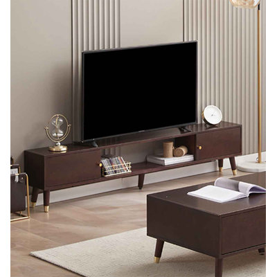 Transitional Style Solid Wood Living Room TV Cabinet With Symmetrical Drawers