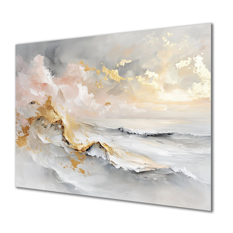 «Pure Golden Winter Beach Landscape III», reproduction de plage côtière sur métal, H 12 po x l 20 po
