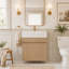 Meuble-lavabo flottant peu encombrant avec lavabo en résine, armoire en panneau de fibres à densité moyenne et conception à pousser sans ouverture pour les espaces de lavage compacts