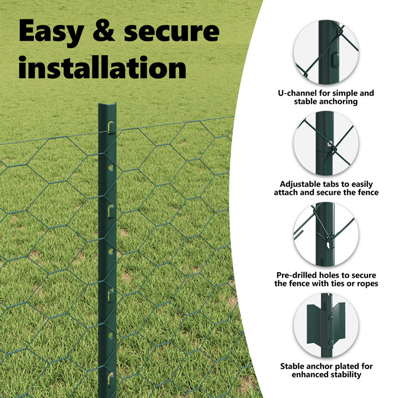 Fence with Post Segment Outdoor Barrier Garden Terrace Divider Boundary, 80cm H x 5000cm W, Green