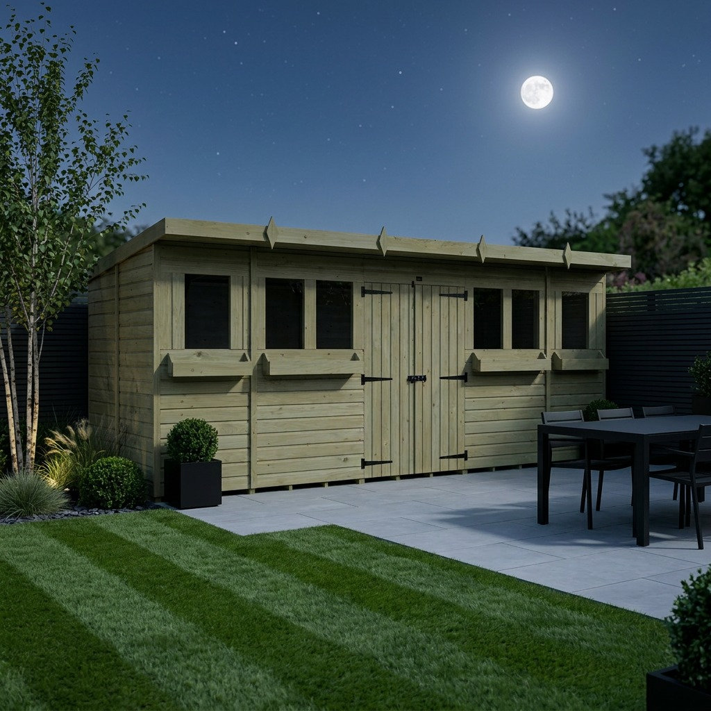 Total Sheds 18ft x 6ft Pent Summer Shed - Toughened Glass External Planters - Pressure Treated Timber - UK Manufactured