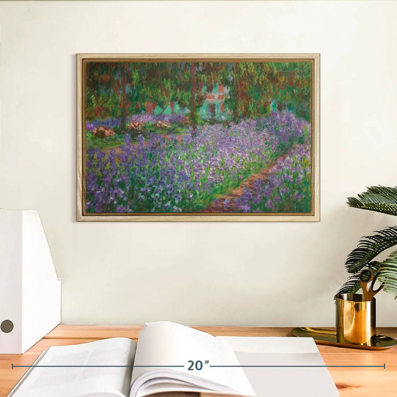 Le jardin de l'artiste à Giverny en 1900, 13 po x 9 po, Cadre flottant en bois naturel