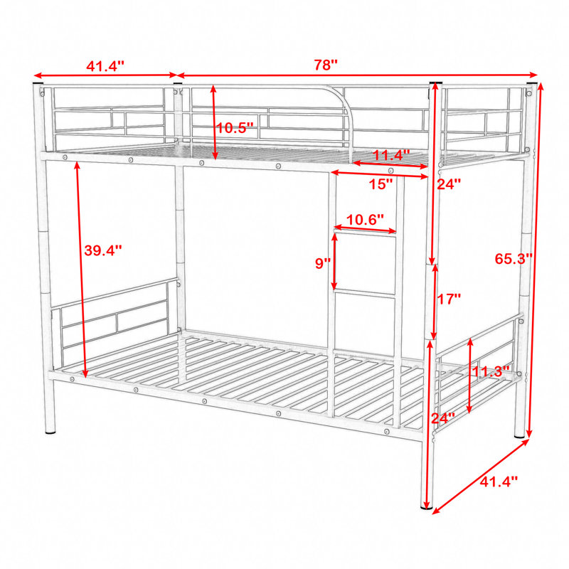Byrone Kids Twin Over Twin Bunk Bed, Silver