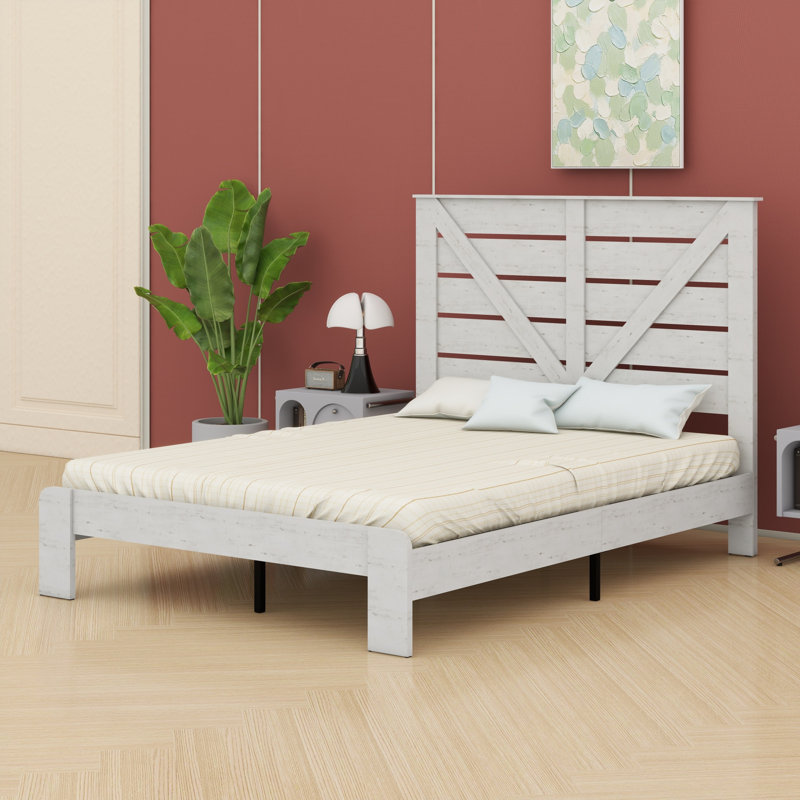 Tête de lit, cadre de lit plateforme, Blanc, Lit double
