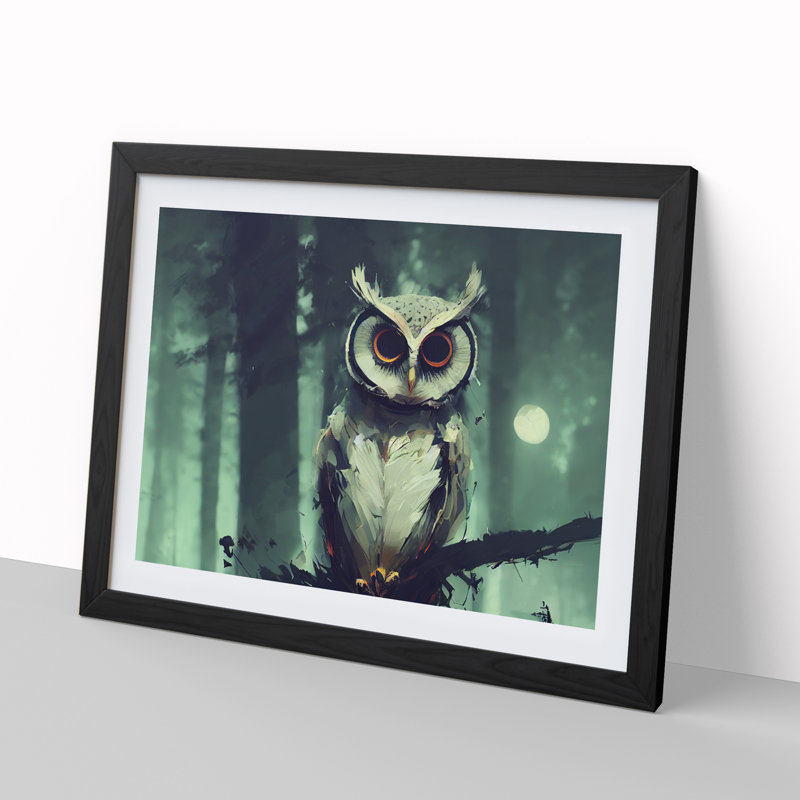 Owl Abstract - Single Picture Frame Print, Black, 46cm H x 64cm W x 2cm D