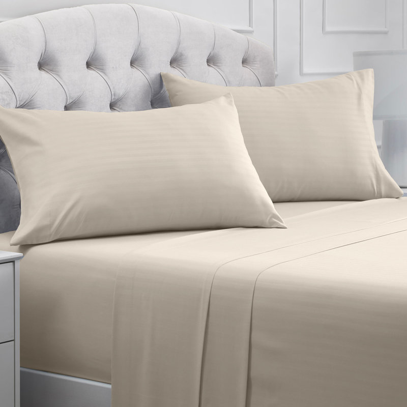 Mellanni 1800 Bed Sheets Full Striped Beige, Beige Striped, Full Sheet Set