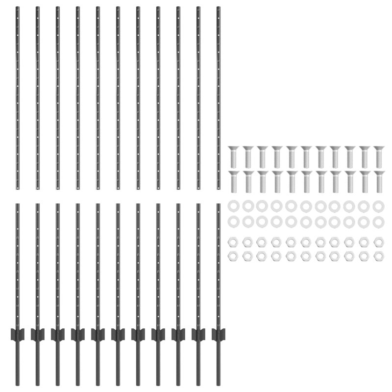 Fence Posts 22 Pcs U-Channel Steel, Grey, 160cm H x 8.5cm W