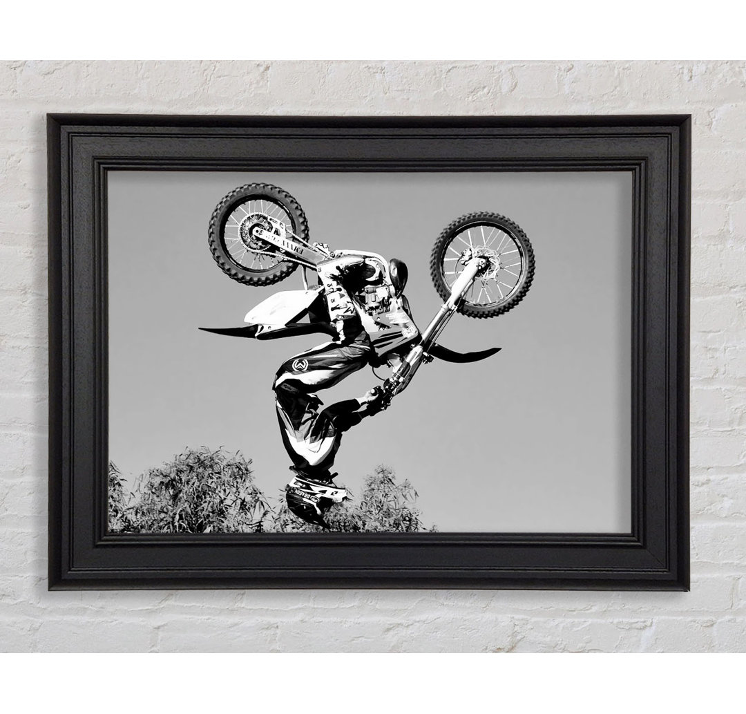 Motorcross Freestyle Upside Down Flip B N W Gerahmter Druck