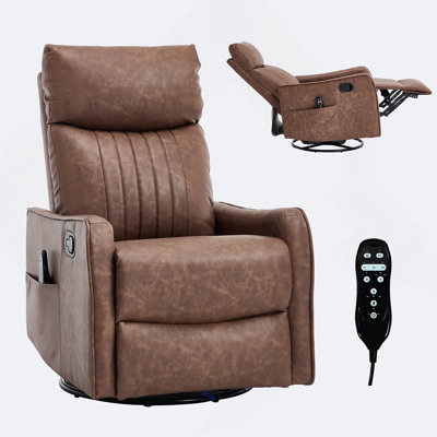 Fauteuil inclinable manuel à massage thermique beige avec chaise berçante et pivotante en similicuir pour le salon