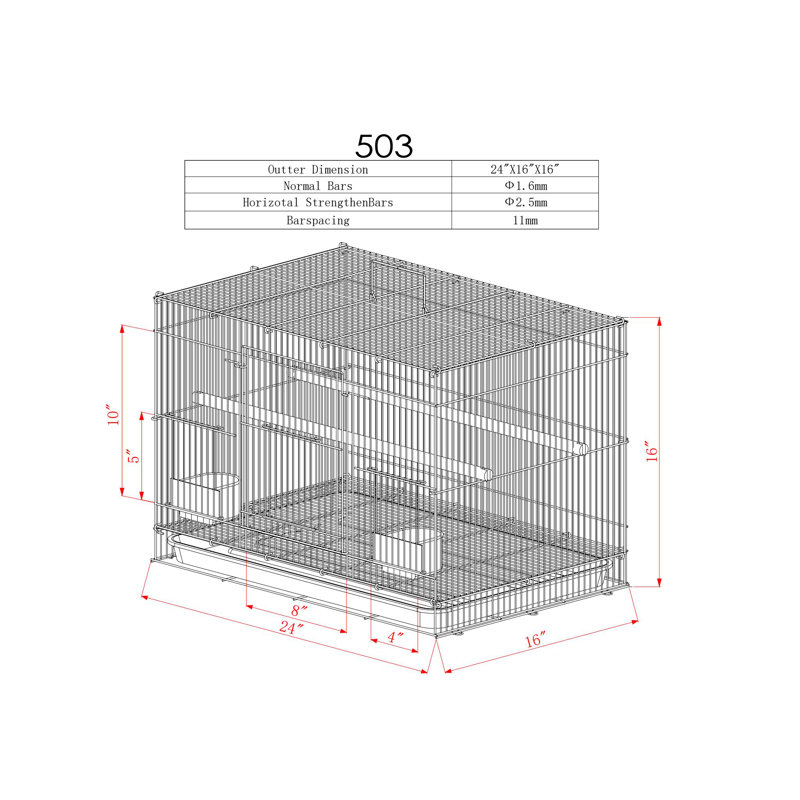 A&E Cage Co. 24"X16" Flight Cage Economy Flight Cage In White, Black