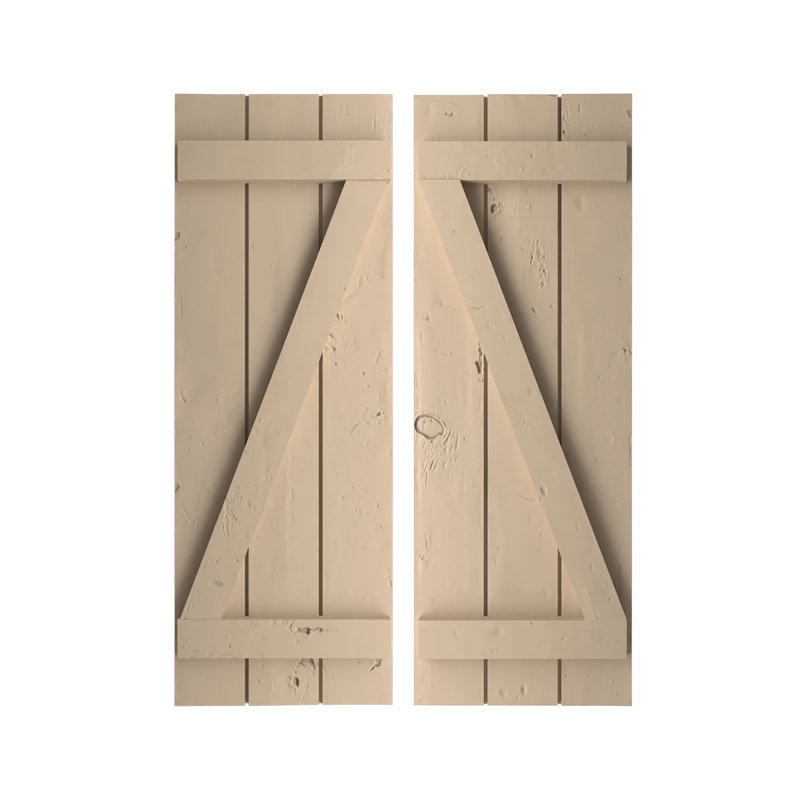 Volets en faux bois avec planche en Z, Texture de pin noueux / brun clair apprêté, 16", H 86 po x l 16,5 po x P 1 po