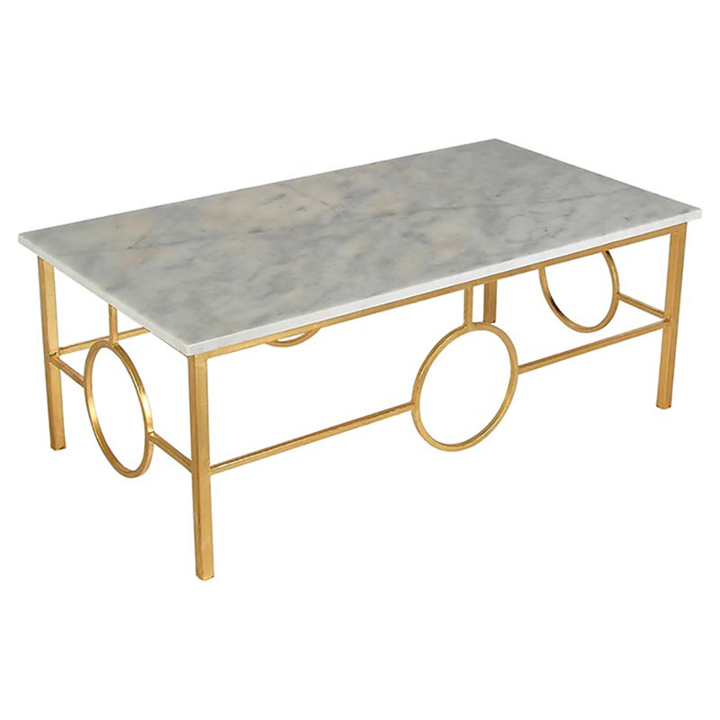 Milano 4 Legs Coffee Table, Gold Leaf, Carrera Marble
