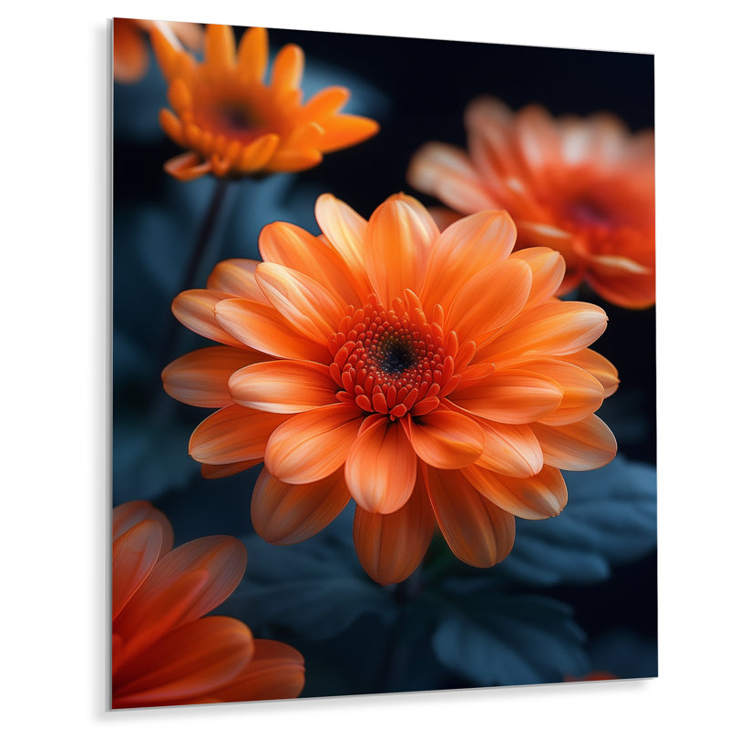 'Orange Green Autumn Blaze Mums - Mums Wall Art, No Frame, Metal, 34" H x 44" W