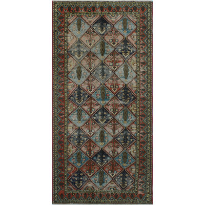 Tapis de couloir unique en laine noué à la main bleu / brun 4 pi 7 po x 9 pi 10 po Maeliyah