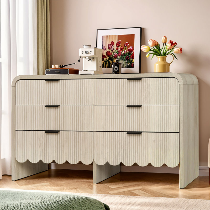 Commode moderne à 6 tiroirs avec fond ondulé et poignées noires Modern Minimalist