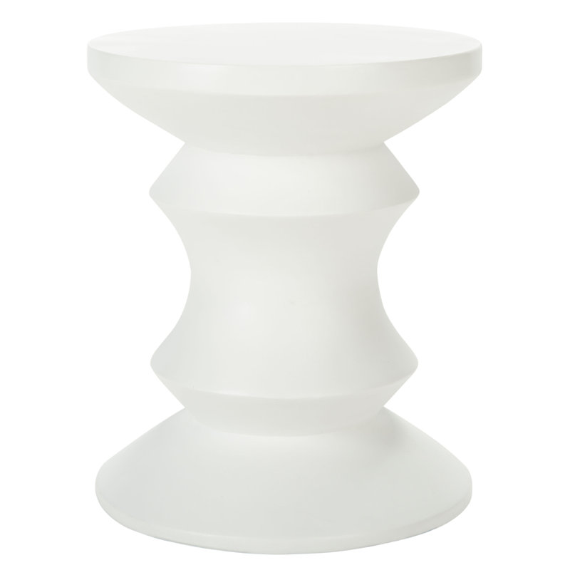 Jianny Concrete Accent Stool – Modern Hourglass Design 17.72'' H Decorative Stool for Outdoor Spaces, White