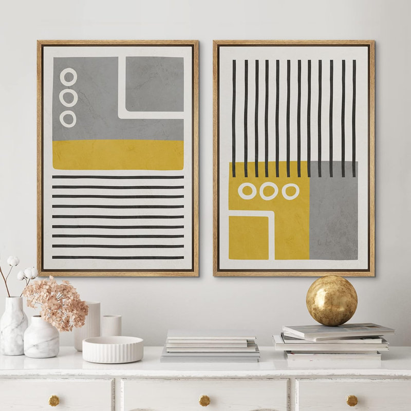 «Mid-Century Boho Style Grey Polygon», 2 pièces, Naturel, H 36 po x l 24 po
