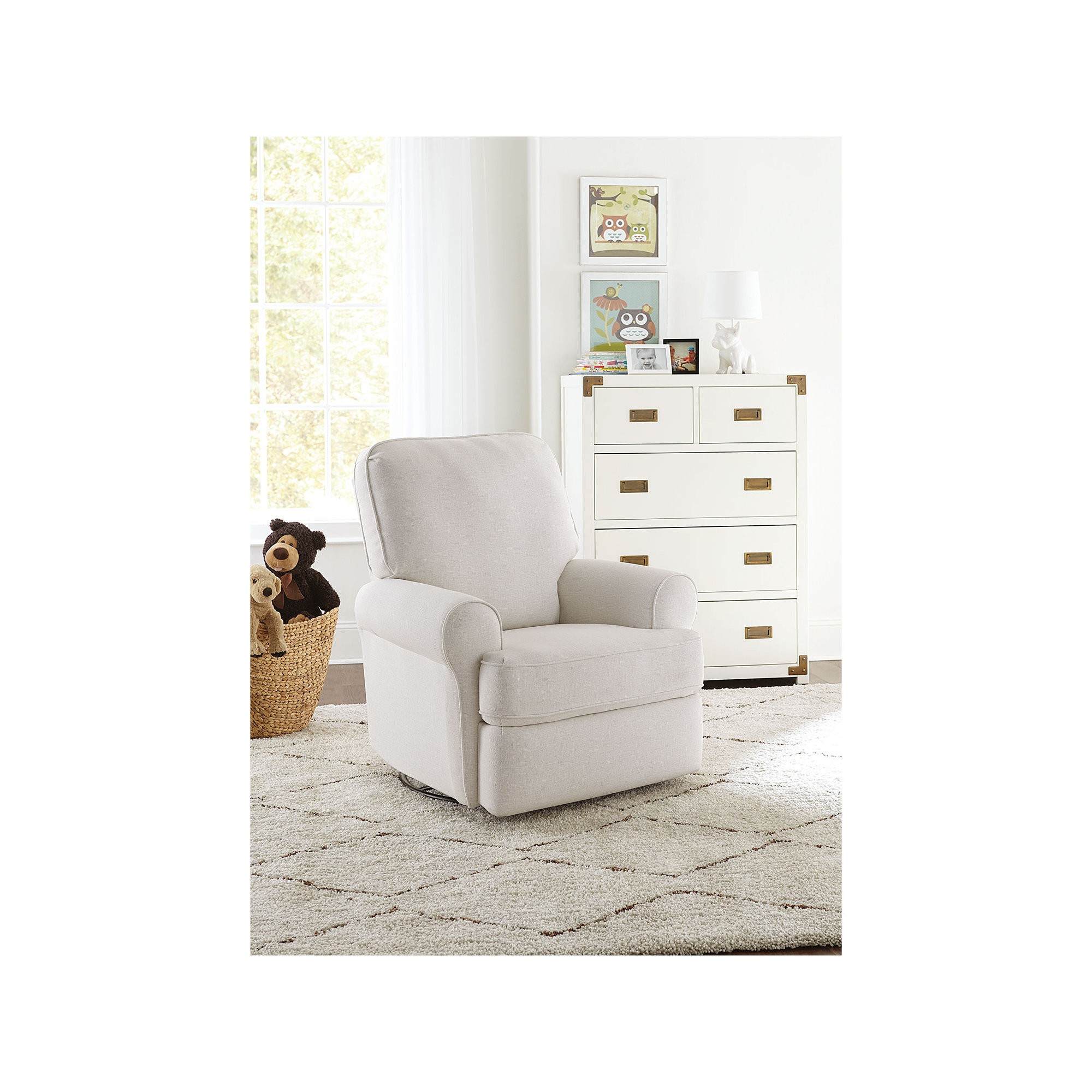 Aubry Upholstered Swivel Reclining Glider, Radical Ash Gray Performance Chenille