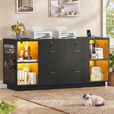 55" File Cabine 3 Drawers Filing Cabinet with Lock For Home Office Fits Letter/legal/a4 Size Hanging Files, Printer Stand With Storage