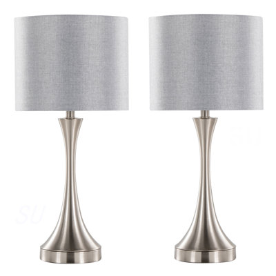 Lenuxe 25" Contemporary Metal Table Lamp In Brushed Nickel With Grey Linen Shade And Built-In USB Port From Grandview Gallery By  - Set Of 2