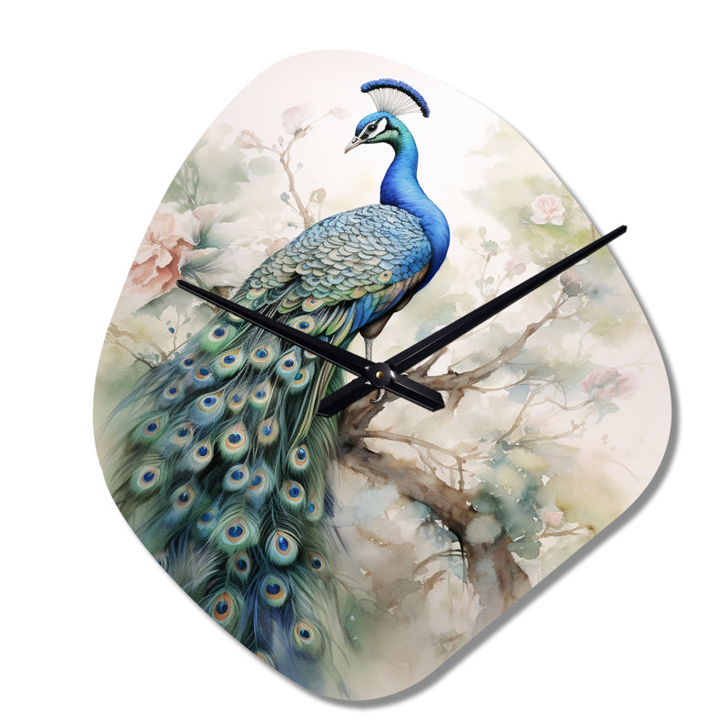 Sculpture horloge murale bleu à encre bleue - Paon II, Petit