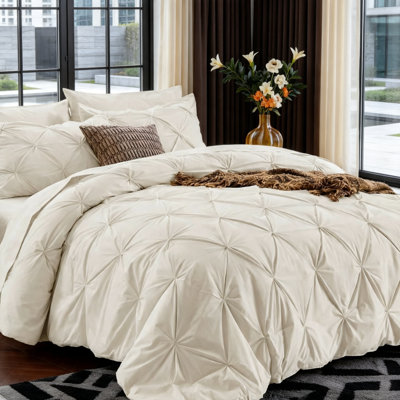 Ensemble de couette 7 pièces beige à plis piqués