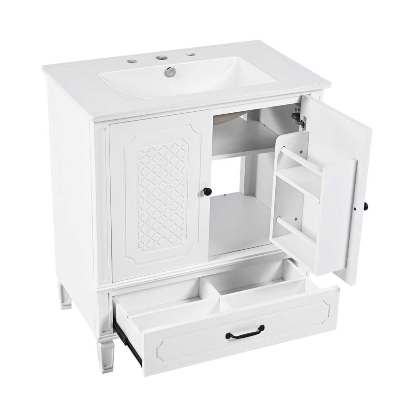 Meuble-lavabo double 60 po Modern, Blanc / noir