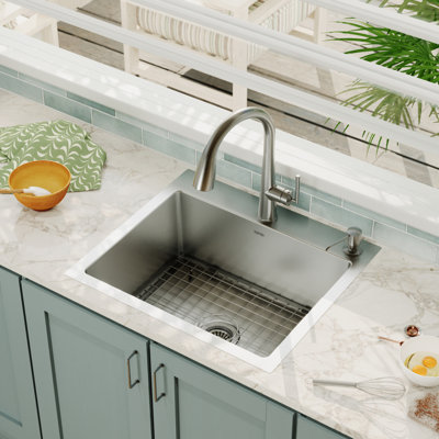 Karran 16-Gauge Stainless Steel 25'' X 22'' Single Bowl Drop-in Kitchen Sink Kit