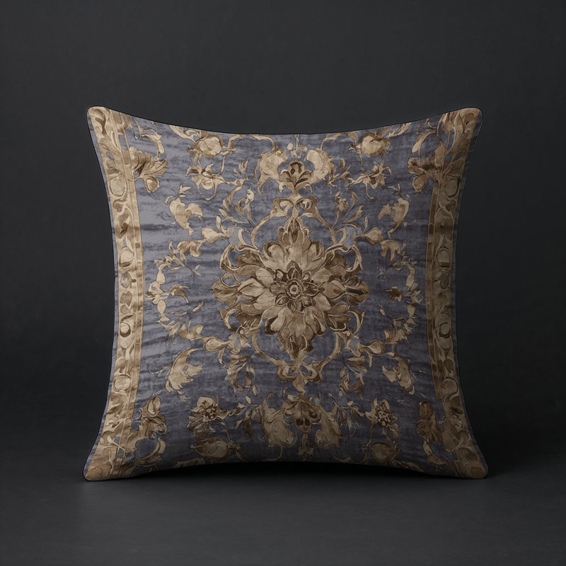 Coussin décoratif intérieur / extérieur gris Modern Modern, Gris / brun / damas brun clair, Carré 20 po