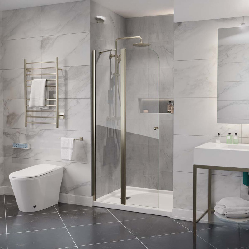 Anzzi 33.3” W x 72” H Frameless Shower Door, Clear/Nickel