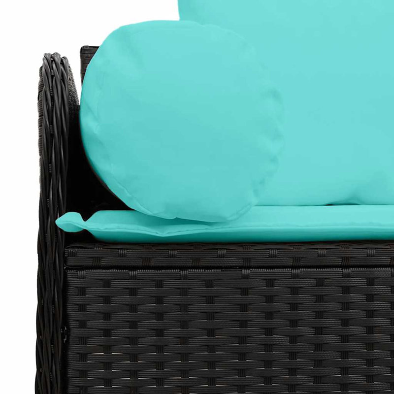Patio Sofa With Cushions 3-Seater Poly Rattan, Turquoise, Black