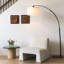 Lampe sur pied à DEL arquée moderne réglable de 76 po avec base en marbre noir et abat-jour tambour en tissu brun clair Logan, ampoule incluse-88993042-88993041