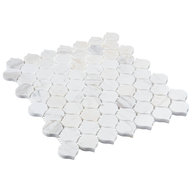 Dayberry 1.5" Marble Arabesque Mosaic Kitchen Backsplash, Bathroom, Shower, Pool, Wall and Floor Tile, Fog
