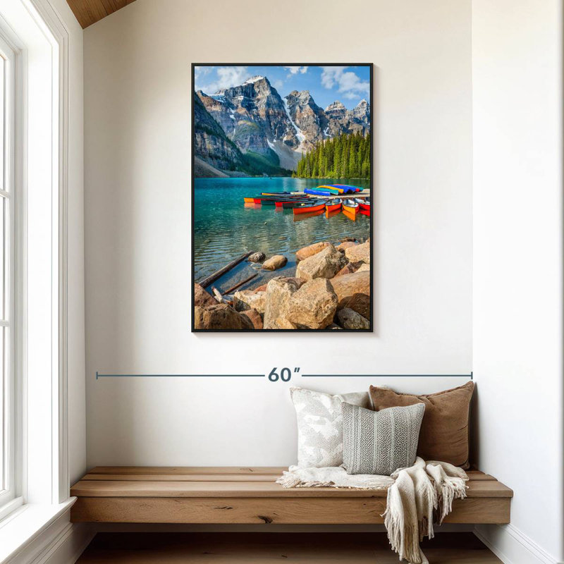 Moraine Lake Canoes I, Cadre flottant noir, 29 po x 43 po