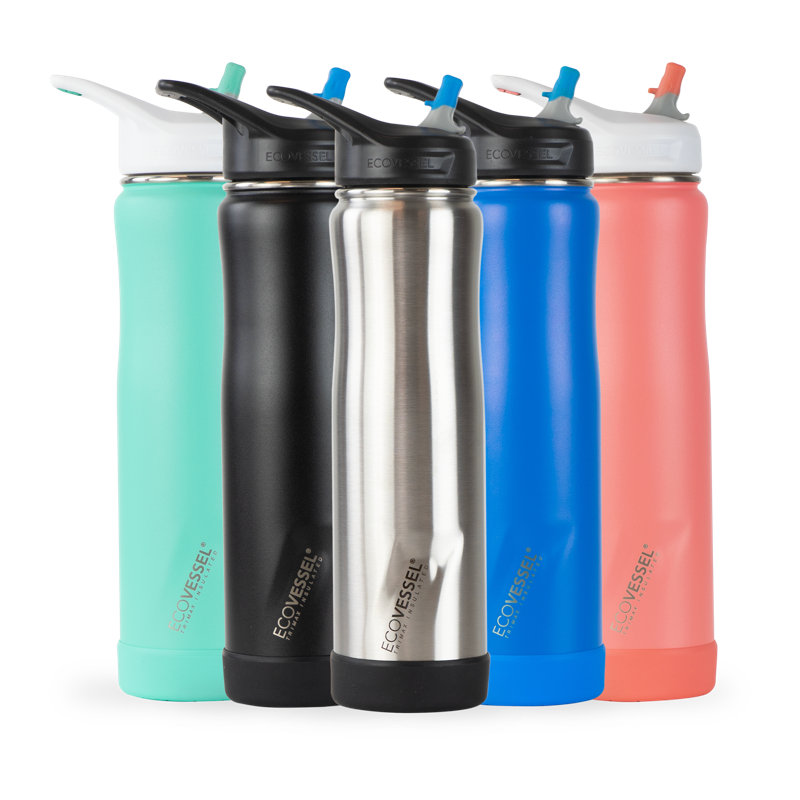 EcoVessel 709.8ml Triple Wall Insulated Stainless Steel Water Bottle, Black