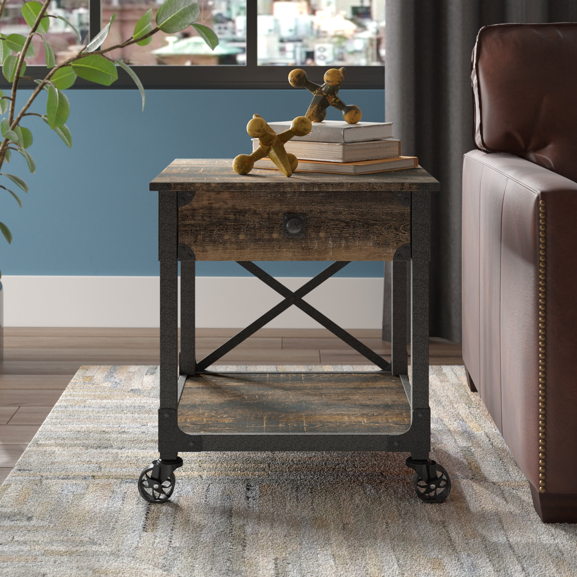 End table with wheels discount