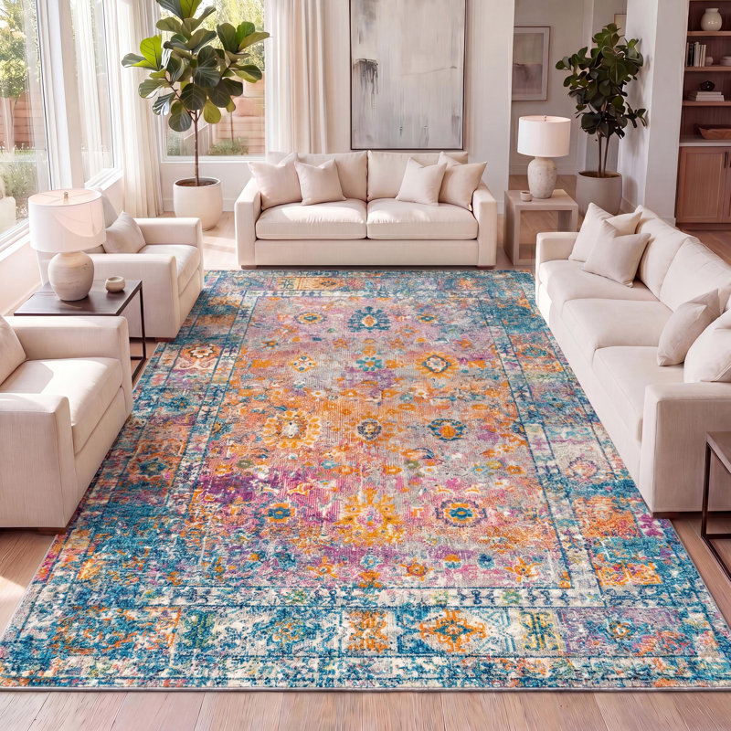 Tapis crème / bleu marine Lathan Bohemian FLAIR Boho, Rectangulaire 3 pi x 5 pi