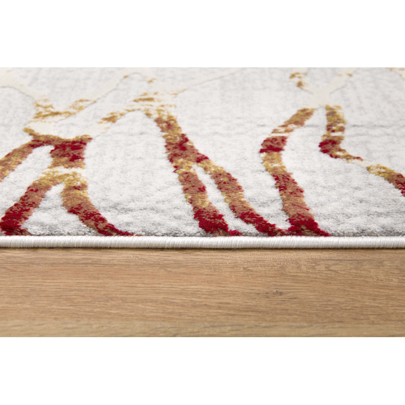Rug Branch Lunara 3' x 5' (2'8" x 4'8") Grey/Red Abstract Indoor Doormat Rug, Contemporary, Medium Pile, Stain-Resistant Entry Carpet - Front Door, Mudroom, Hallway and Kitchen