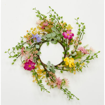 Flowers and Green Leaves Candle Ring