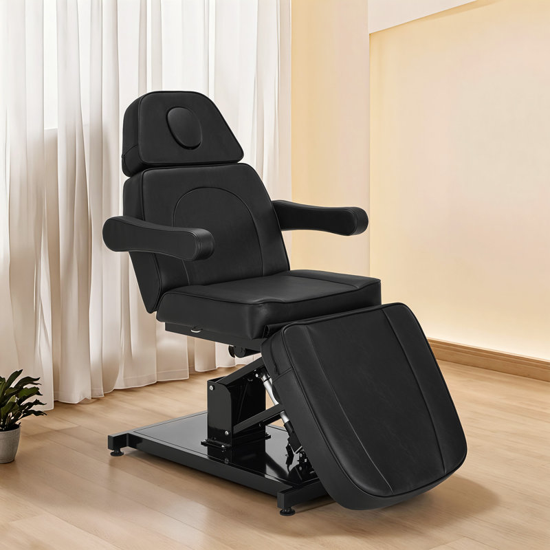 3-Motor Power Adjustable Reclining Beauty Bed, Spa Facial Salon Tattoo Chair with Remote, Black