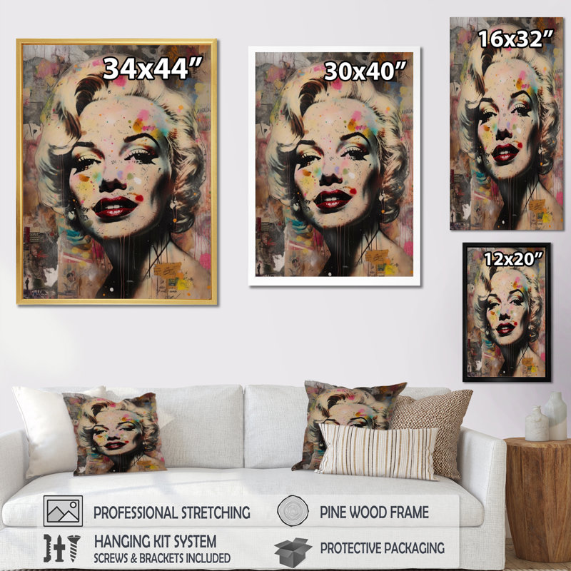 Portrait rétro de Marilyn - impression, Toile tendue, H 40 po x l 30 po x P 1,5 po