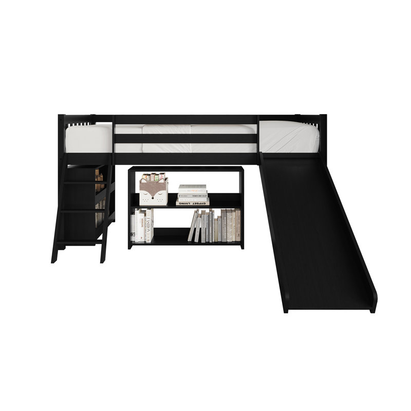 LIT DOUBLE EN BOIS DE TAILLE EN NOIR, Noir