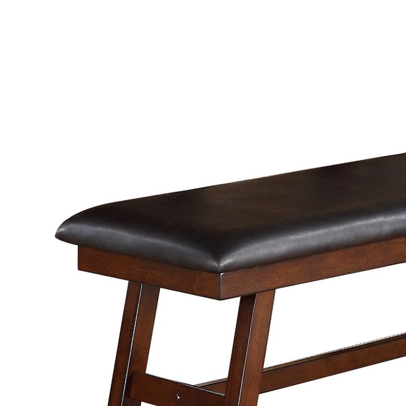 Black Faux Leather And Dark Walnut Dining Bench With Frame For Formal Or Casual Comfortable Upholstered Seat