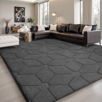  8x10 Area Rugs for Living Room, Soft Large Area Rug Fluffy Grey Rugs for Bedroom，Machine Washable Area Rug Non Slip Carpet Rug for Living Room Playroom Kids Room Home Decor
