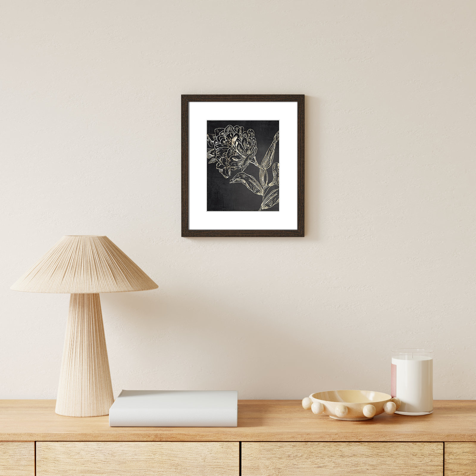 Golden Flower Folklore II by Asia Jensen - Picture Frame Graphic Art, 15" H x 13" W, Black Wood Grain
