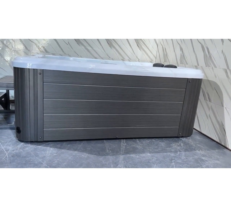 Gray Acrylic 4-Person Rectangle Hot Tub with 39 Jets