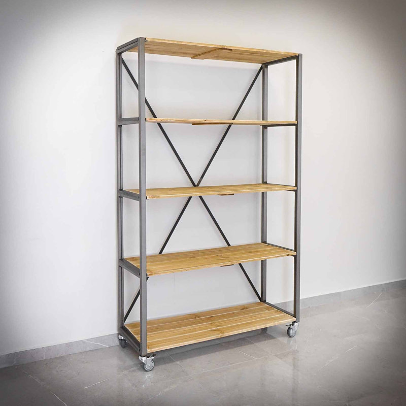 Bradbury 195 cm H Iron Etagere Bookcase, H195 x W120 x D40cm, Grey/Bronze