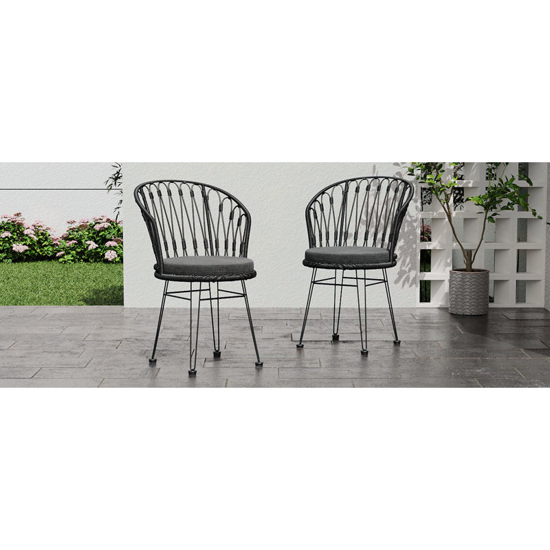 Chaise de patio avec coussin (ensemble de 2), Noir/gris, Gris